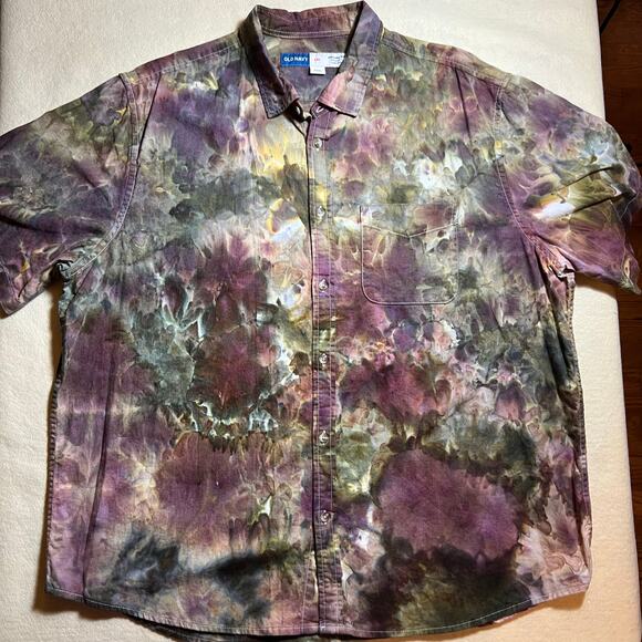 Men’s 2XL Regular Fit Short Sleeve Button Down Shirt Tie Dye Old Navy Festival - Picture 7 of 12